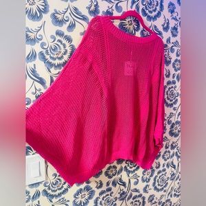 NWT Flattering Hot Pink Dolman Mesh Sweater 2XL RRP$59